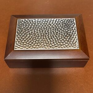 Wood and Hammered Metal jewelry Box - Brown & Silver by Elegance